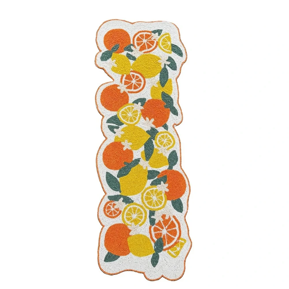 Citrus Kitchen Hand Beaded Oranges Lemons Table Runner NWT  31.5
